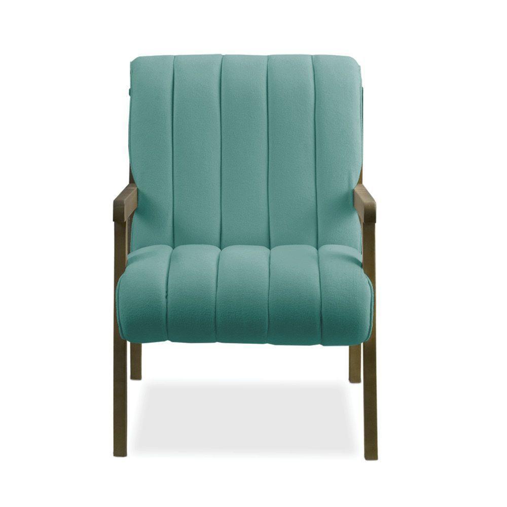 Poltrona Decorativa Sala Base De Madeira Kit 2 Daline Bouclê Azul Turquesa E03 - D'rossi - 7