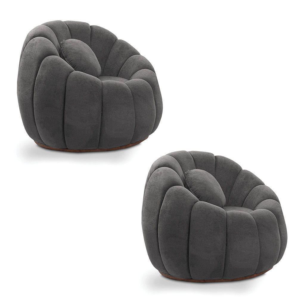 Kit 02 Poltronas Decorativa Orgânica Para Sala Cloud Bouclê Cinza Escuro E03 - D'rossi - 1