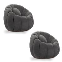 Kit 02 Poltronas Decorativa Orgânica Para Sala Cloud Bouclê Cinza Escuro E03 - D'rossi - 1