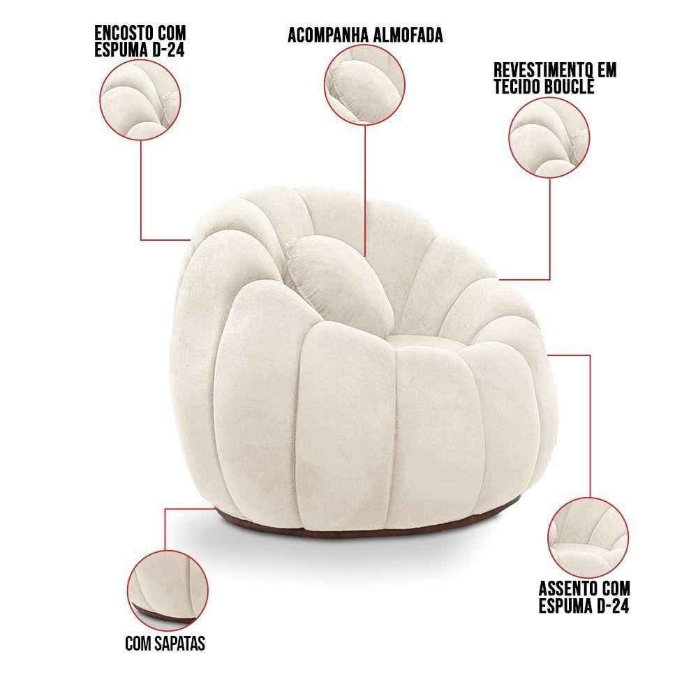 Poltrona E Puff Decorativo Orgânico Fixo Cloud Bouclê Bege E03 - D'rossi - 3