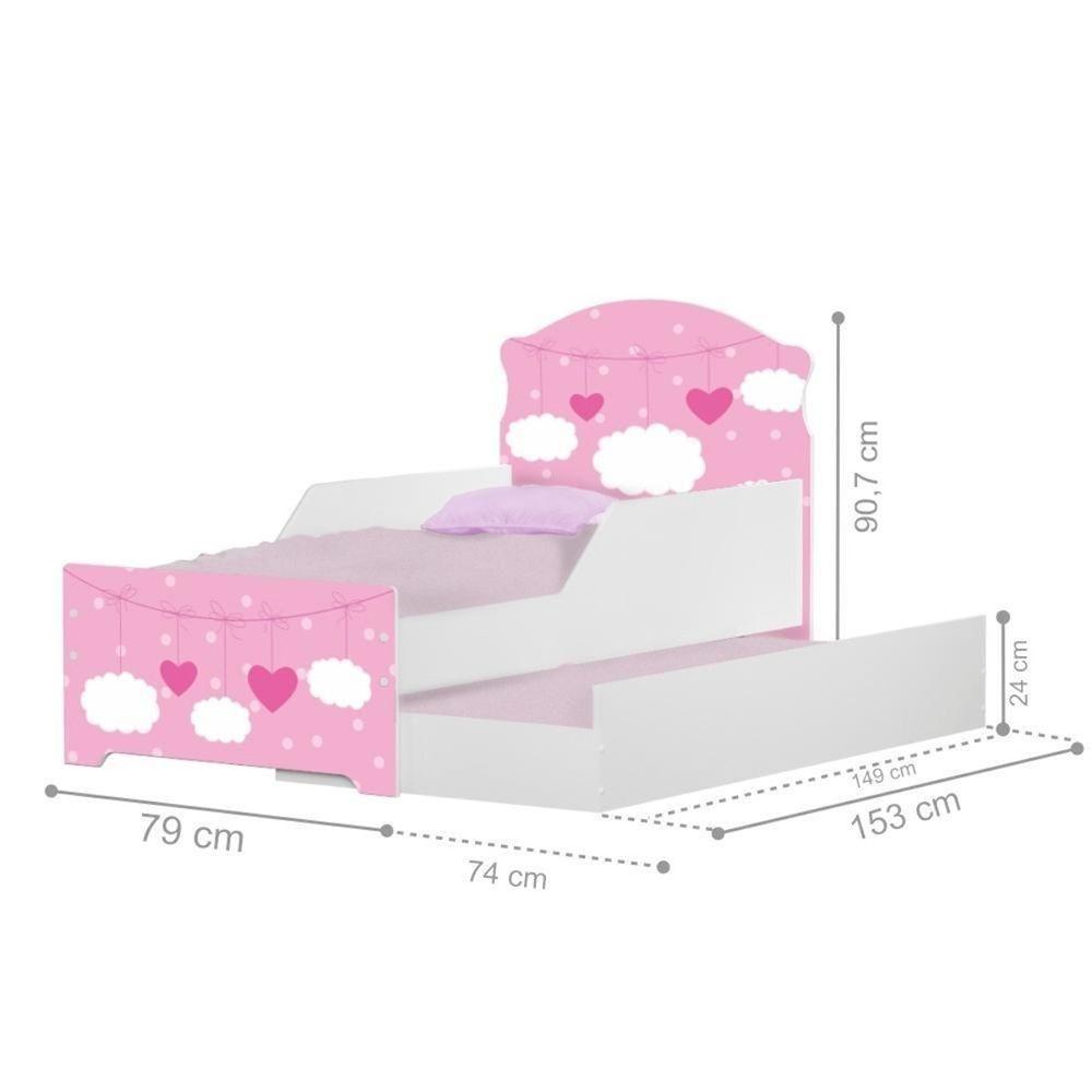 Mini Cama Infantil Com Cama Auxiliar 153x79cm Personagens K02 - D'rossi Cor Nuvem Menina - 2