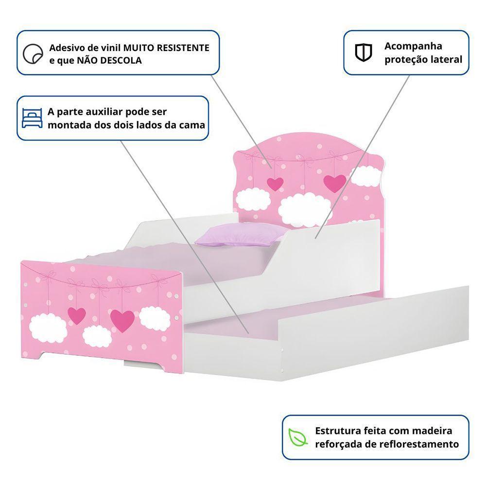 Mini Cama Infantil Com Cama Auxiliar 153x79cm Personagens K02 - D'rossi Cor Nuvem Menina - 6