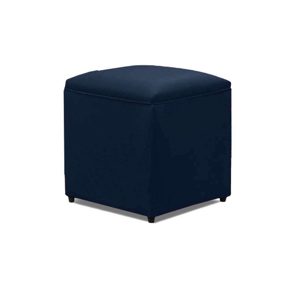 Puff Decorativo Quadrado Para Sala Lígia Sintético Azul Marinho E03 - D'rossi - 2