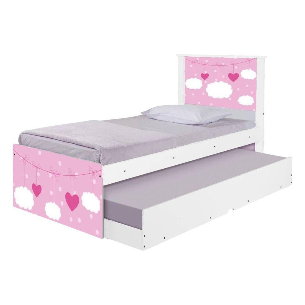 Cama Solteiro Infantil Com Cama Auxiliar 195x96cm Personagens K02 - D'rossi Cor Nuvem Menina - 2