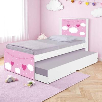 Cama Solteiro Infantil Com Cama Auxiliar 195x96cm Personagens K02 - D'rossi Cor Nuvem Menina