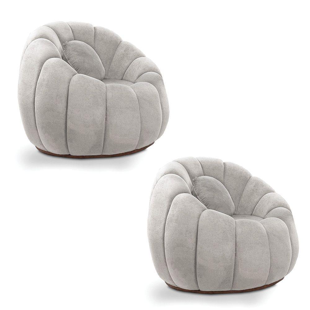 Kit 02 Poltronas Decorativa Orgânica Para Sala Cloud Bouclê Cinza Claro E03 - D'rossi - 1