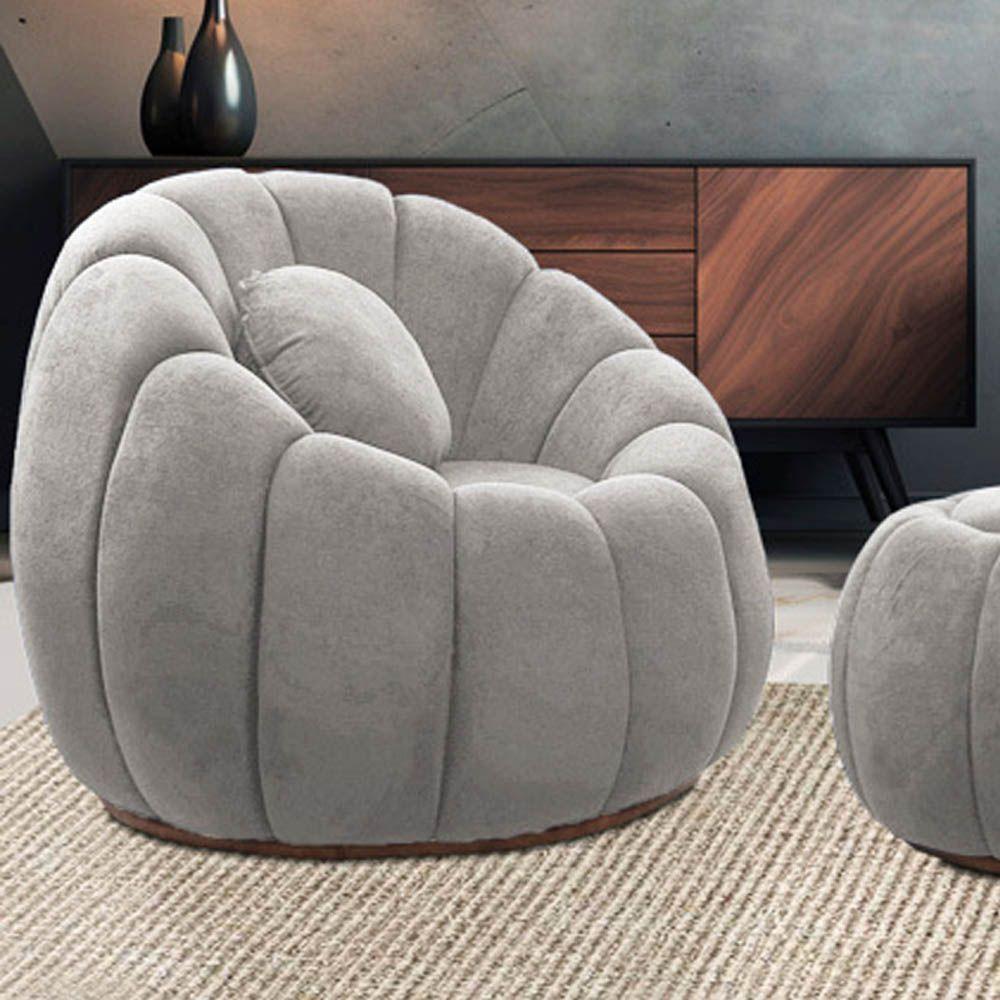 Kit 02 Poltronas Decorativa Orgânica Para Sala Cloud Bouclê Cinza Claro E03 - D'rossi - 2