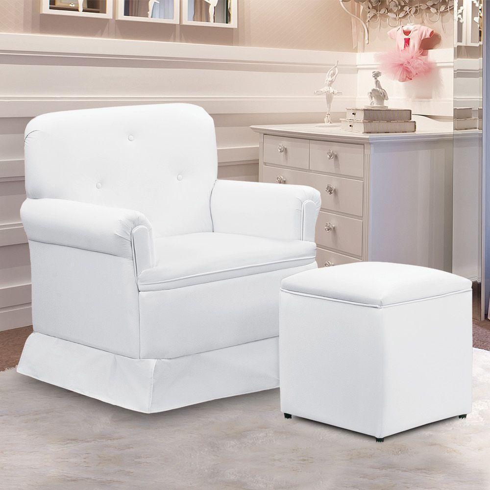 Poltrona De Amamentação Base Balanço E Puff Lígia Sintético E03 - D'rossi Cor Branco - 1
