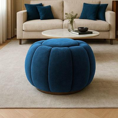 Puff Redondo Orgânico Para Sala Cloud Bouclê Azul Marinho E03 - D'rossi