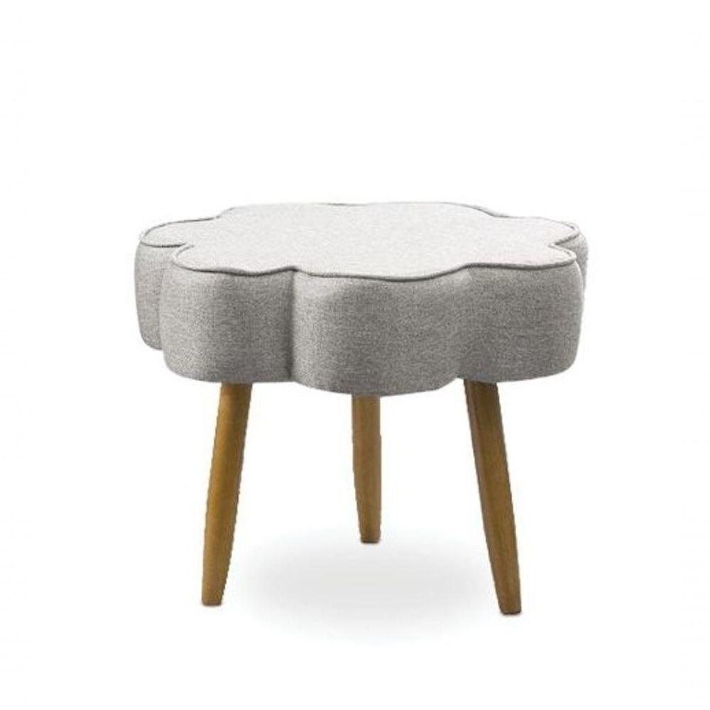 Puff Decorativo Pé Palito De Madeira Sala Flower Linho Cinza E03 - D'rossi - 1