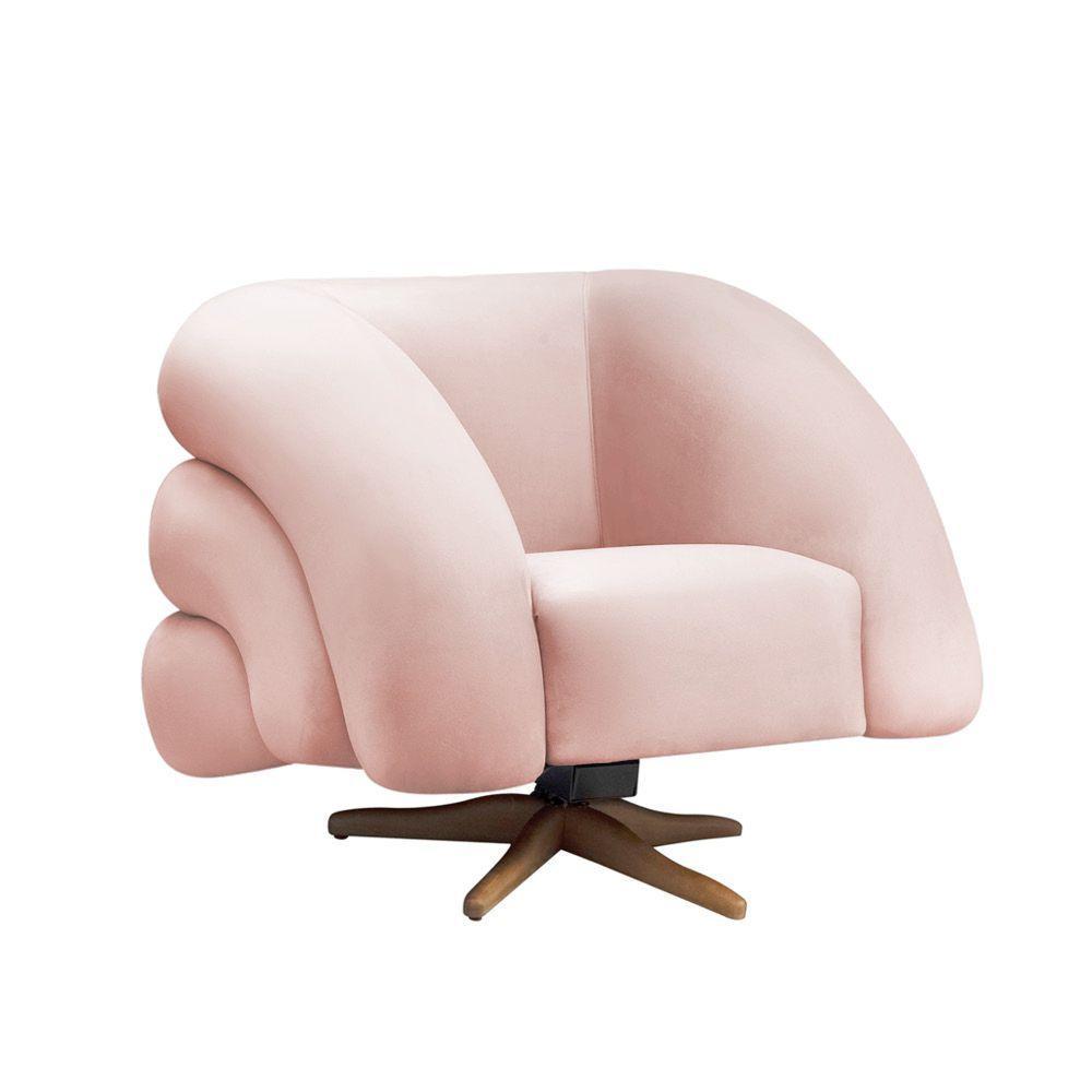 Poltrona Giratória Orgânica Com Balanço Tana Bouclê Rosê E03 - D'rossi - 5