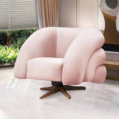 Poltrona Giratória Orgânica Com Balanço Tana Bouclê Rosê E03 - D'rossi