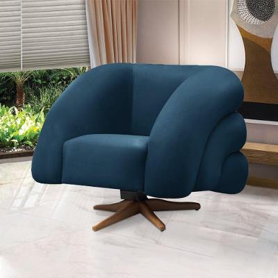 Poltrona Giratória Orgânica Com Balanço Tana Bouclê Azul Marinho E03 - D'rossi