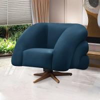 Poltrona Giratória Orgânica Com Balanço Tana Bouclê Azul Marinho E03 - D'rossi - 1