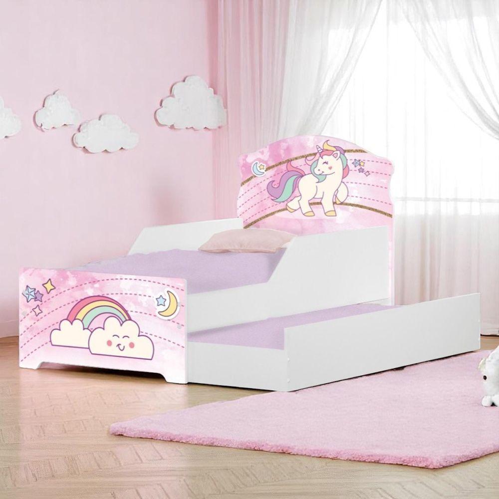Mini Cama Infantil Com Cama Auxiliar 153x79cm Personagens K02 - D'rossi Cor Unicórnio - 1