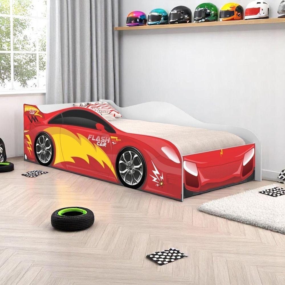 Cama Solteiro Infantil 197x91,5cm Para Quarto Personagens K02 - D'rossi Cor Carro Vermelho - 1
