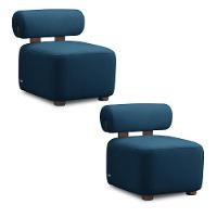 Poltrona Decorativa Para Sala Kit 2 Helora Bouclê Azul Marinho E03 - D'rossi - 1