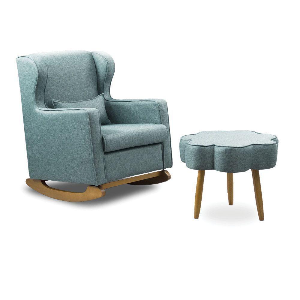 Poltrona De Amamentação Base Balanço E Puff Flower Linho E03 - D'rossi Cor Azul - 4