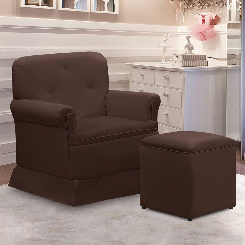 Poltrona De Amamentação Base Balanço E Puff Lígia Sintético E03 - D'rossi Cor Marrom - 1