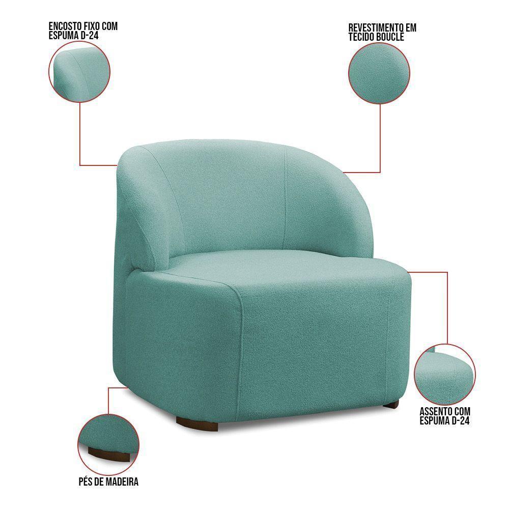 Poltrona Decorativa Orgânica Para Sala Diully Bouclê Azul Turqueza E03 - D'rossi - 3