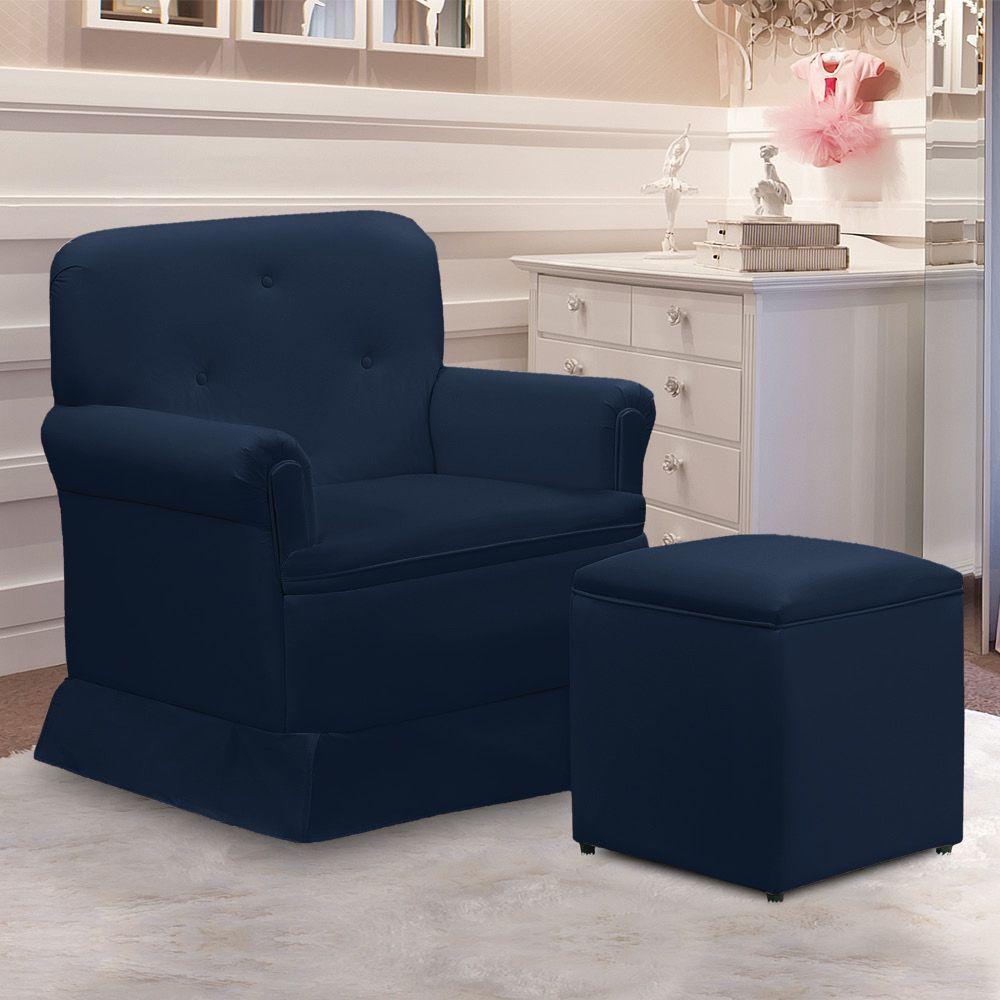 Poltrona De Amamentação Base Balanço E Puff Lígia Sintético Azul Marinho E03 - D'rossi - 1