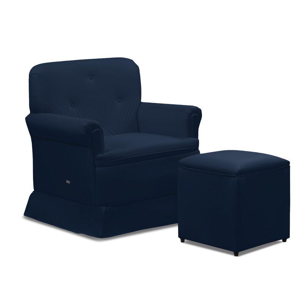 Poltrona De Amamentação Base Balanço E Puff Lígia Sintético Azul Marinho E03 - D'rossi - 2