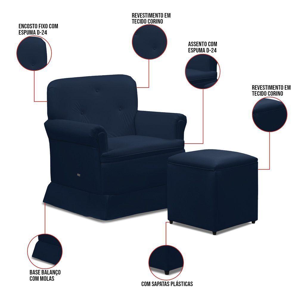 Poltrona De Amamentação Base Balanço E Puff Lígia Sintético Azul Marinho E03 - D'rossi - 3