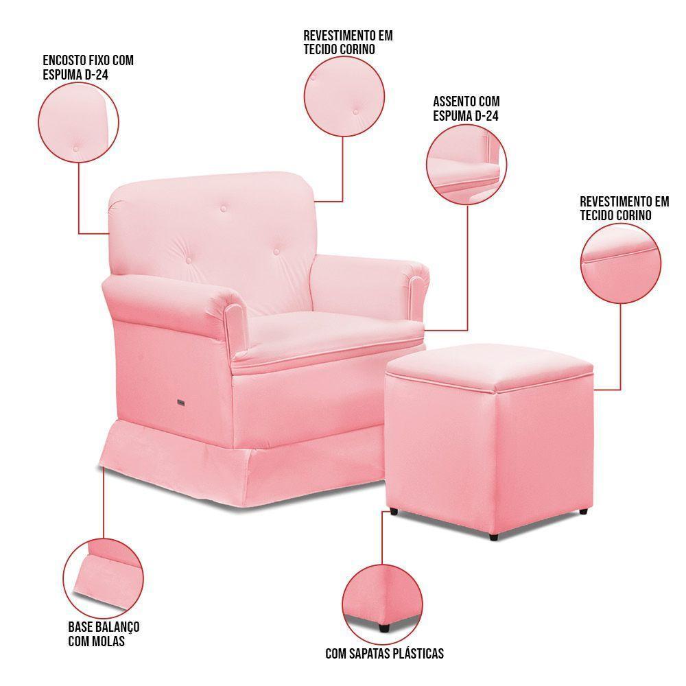 Poltrona De Amamentação Base Balanço E Puff Lígia Sintético Rosa Bebê E03 - D'rossi - 6
