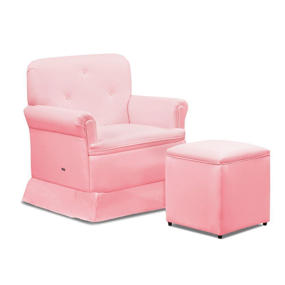 Poltrona De Amamentação Base Balanço E Puff Lígia Sintético E03 - D'rossi Cor Rosa Bebê - 6