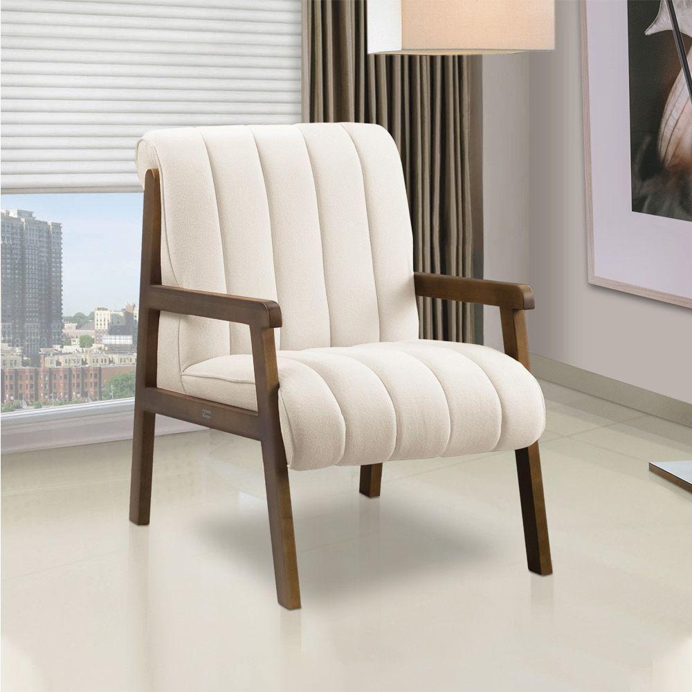 Poltrona Decorativa Para Sala Base De Madeira Daline Bouclê Bege E03 - D'rossi - 1