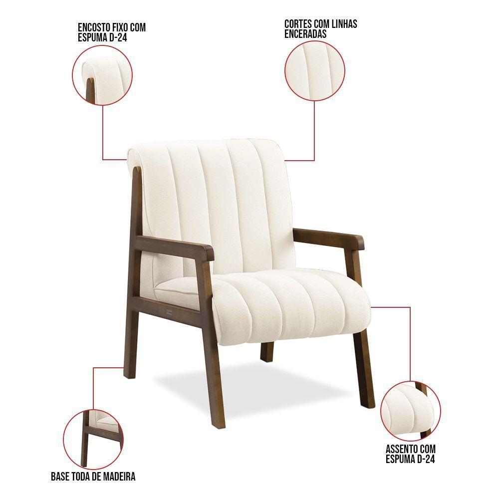 Poltrona Decorativa Para Sala Base De Madeira Daline Bouclê Bege E03 - D'rossi - 4