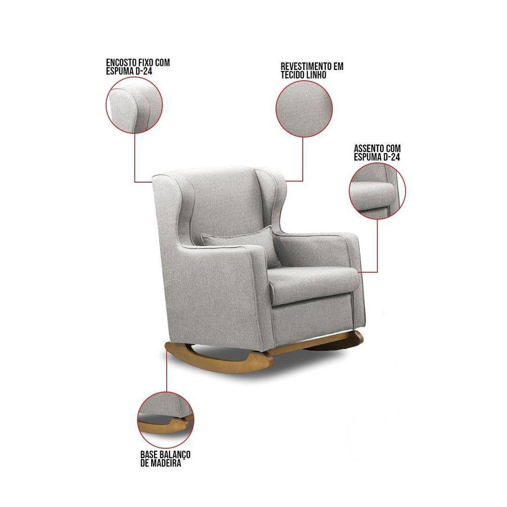 Poltrona De Amamentação Base Balanço Madeira Flower Linho Cinza E03 - D'rossi - 3