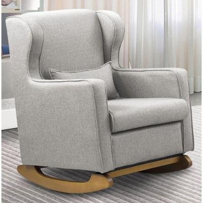 Poltrona De Amamentação Base Balanço Madeira Flower Linho Cinza E03 - D'rossi