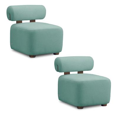 Poltrona Decorativa Para Sala Kit 2 Helora Bouclê Azul Turquesa E03 - D'rossi