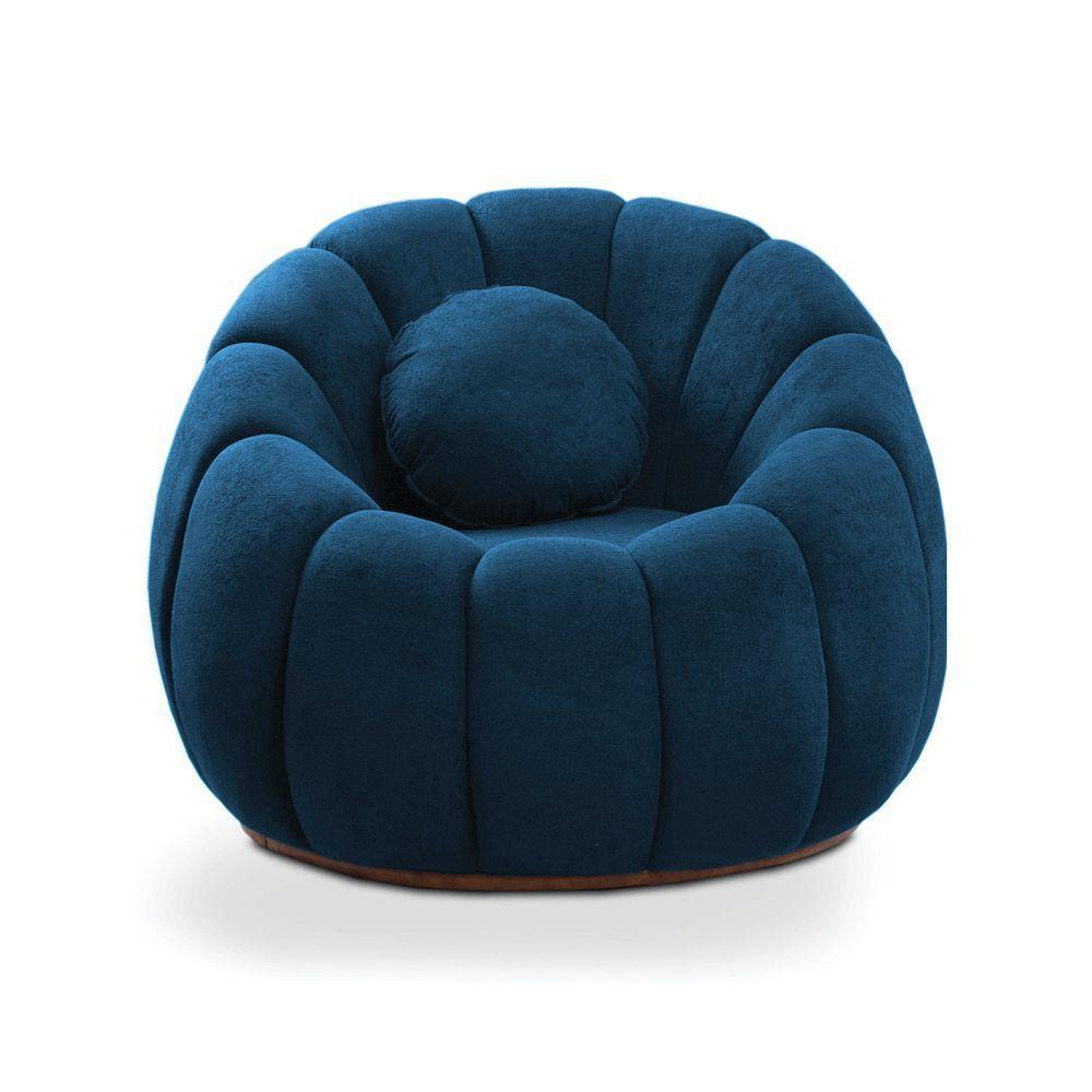 Poltrona E Puff Decorativo Orgânico Fixo Cloud Bouclê Azul Marinho E03 - D'rossi - 7