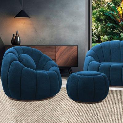 Poltrona E Puff Decorativo Orgânico Fixo Cloud Bouclê Azul Marinho E03 - D'rossi