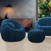 Poltrona E Puff Decorativo Orgânico Fixo Cloud Bouclê Azul Marinho E03 - D'rossi - 1