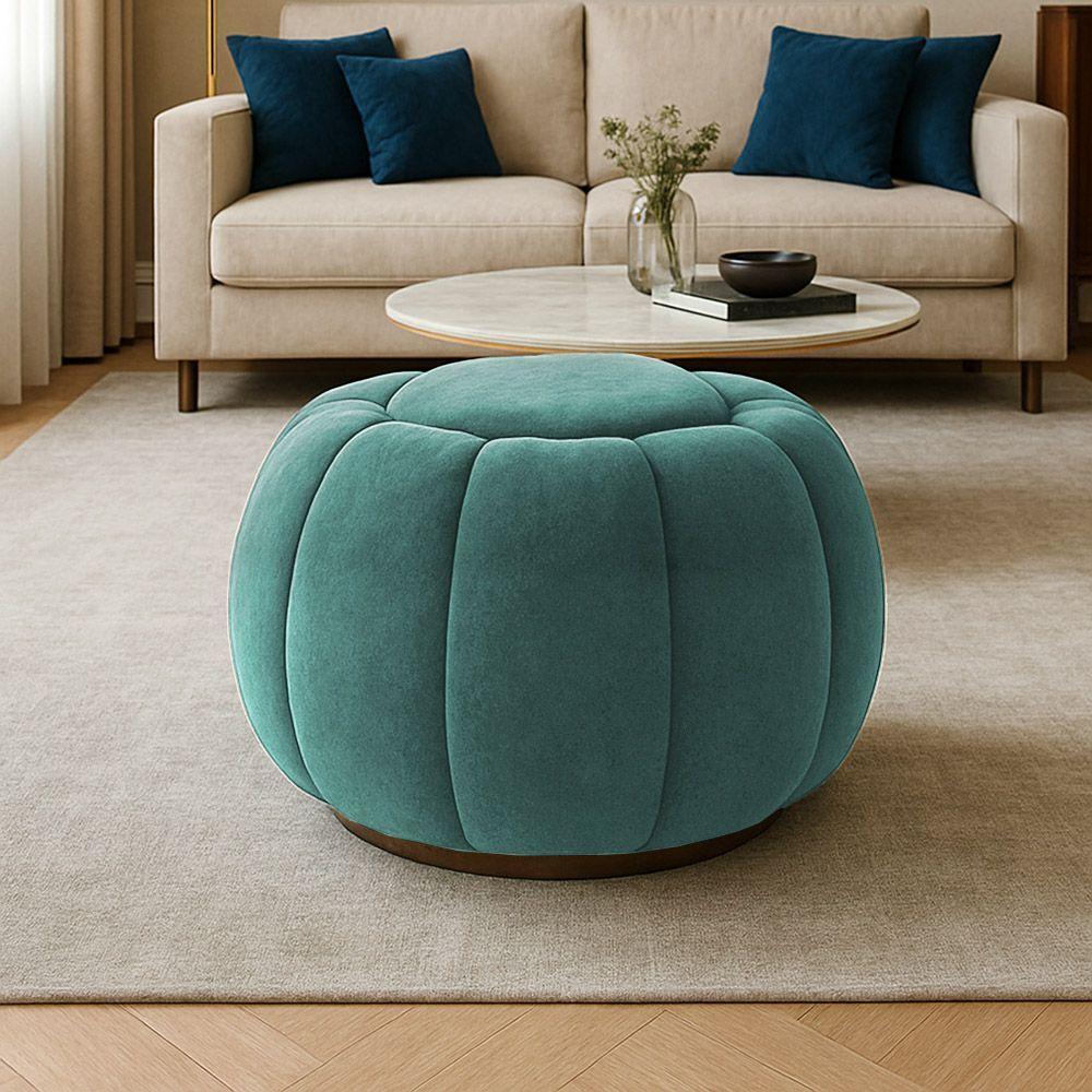 Puff Redondo Orgânico Para Sala Cloud Bouclê E03 - D'rossi Cor Azul Turquesa - 1