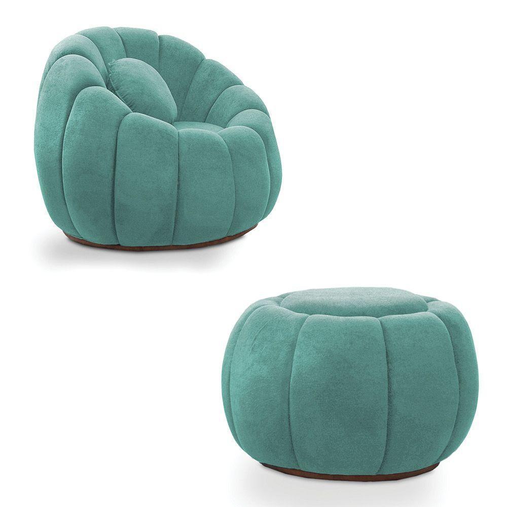 Poltrona E Puff Decorativo Orgânico Fixo Cloud Bouclê Azul Turquesa E03 - D'rossi - 4