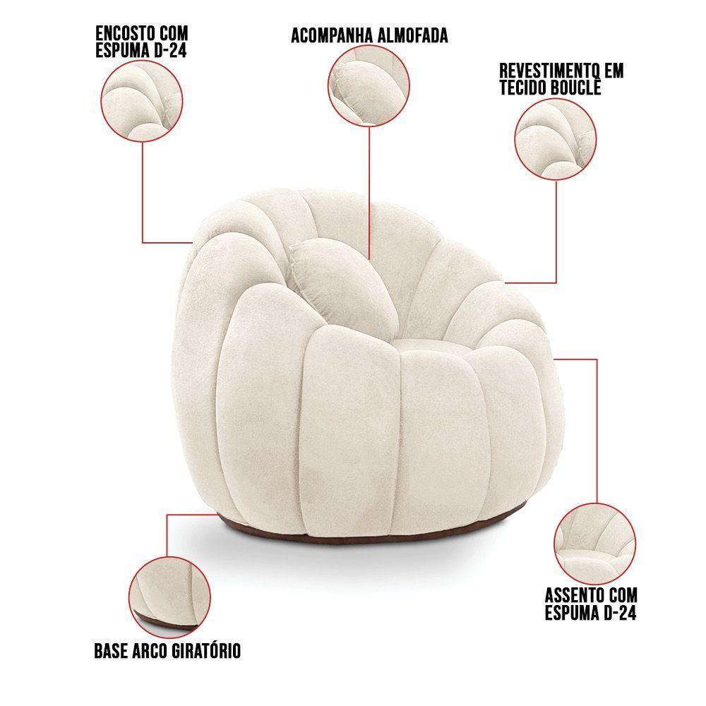 Kit 02 Poltronas Decorativa Orgânica Para Sala Cloud Bouclê Bege E03 - D'rossi - 7