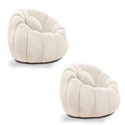 Kit 2 Poltronas Decorativas Cloud Orgânica Giratória Bouclê Bege D'Rossi