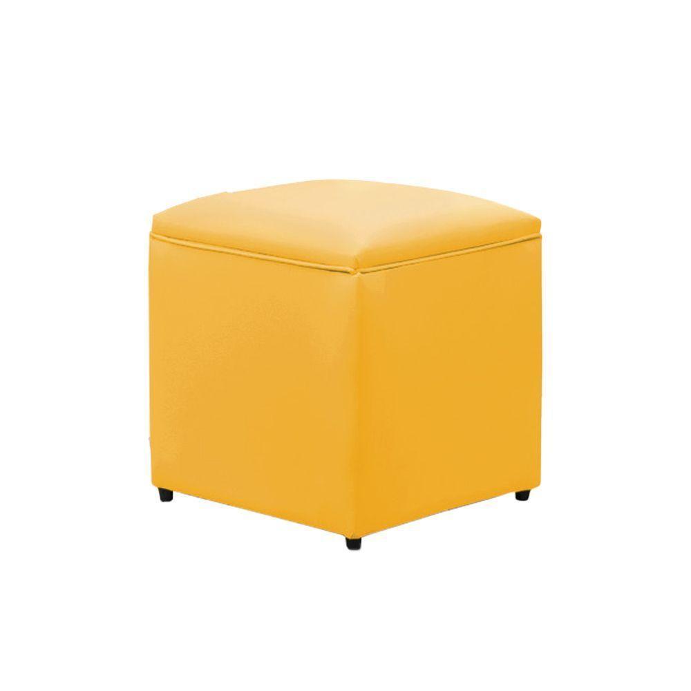 Puff Decorativo Quadrado Para Sala Lígia Sintético E03 - D'rossi Cor Amarelo - 2