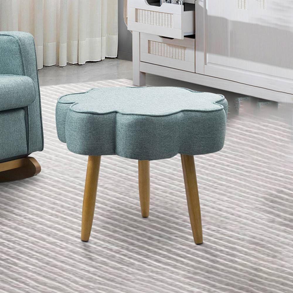 Puff Decorativo Pé Palito De Madeira Sala Flower Linho Azul E03 - D'rossi - 1