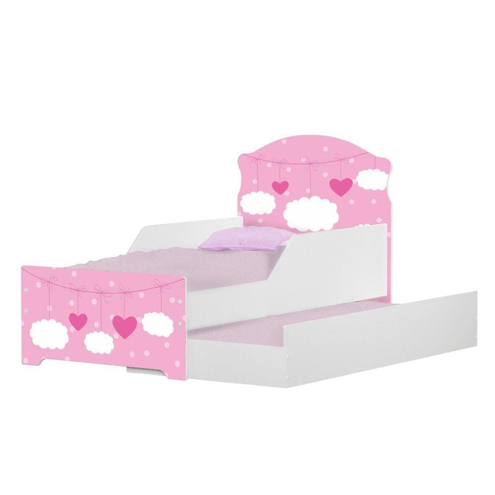 Mini Cama Infantil Com Cama Auxiliar 153x79cm Personagens Nuvem Menina K02 - D'rossi - 2