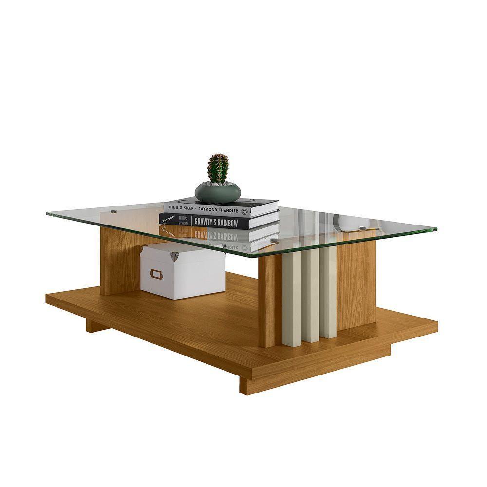 Mesa De Centro Para Sala Ripado Tampo De Vidro Mirezi M20 - D'rossi Cumaru E Opala - 2