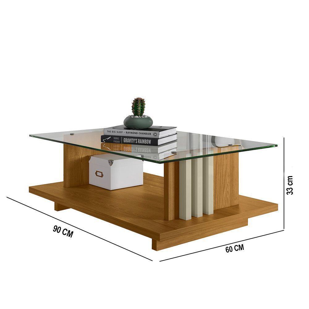 Mesa De Centro Para Sala Ripado Tampo De Vidro Mirezi M20 - D'rossi Cumaru E Opala - 3