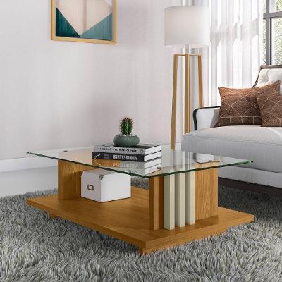 Mesa De Centro Para Sala Ripado Tampo De Vidro Mirezi M20 - D'rossi Cumaru E Opala