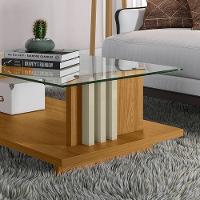 Mesa De Centro Para Sala Ripado Tampo De Vidro Mirezi M20 - D'rossi Cumaru E Opala