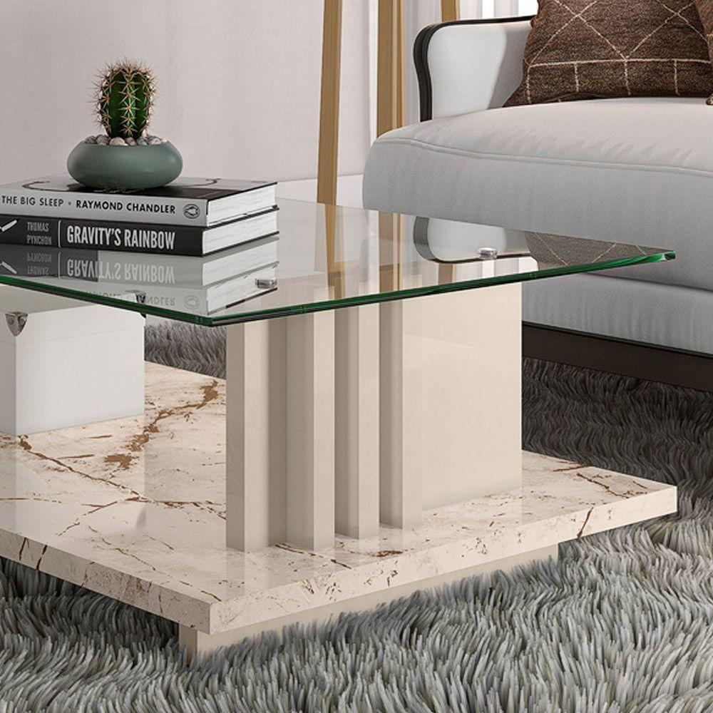 Mesa De Centro E Aparador Ripado Para Sala Mirezi Calacata-off White M20 - D'rossi - 2