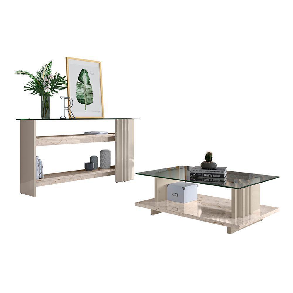 Mesa De Centro E Aparador Ripado Para Sala Mirezi Calacata-off White M20 - D'rossi - 3